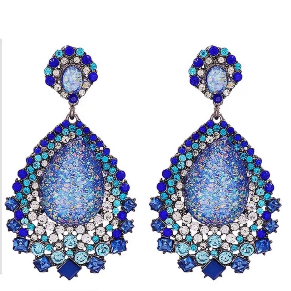 ◾️High-Quality Blue Rhinestone Dangle Earrings